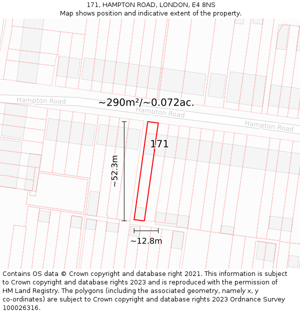 171, HAMPTON ROAD, LONDON, E4 8NS: Plot and title map