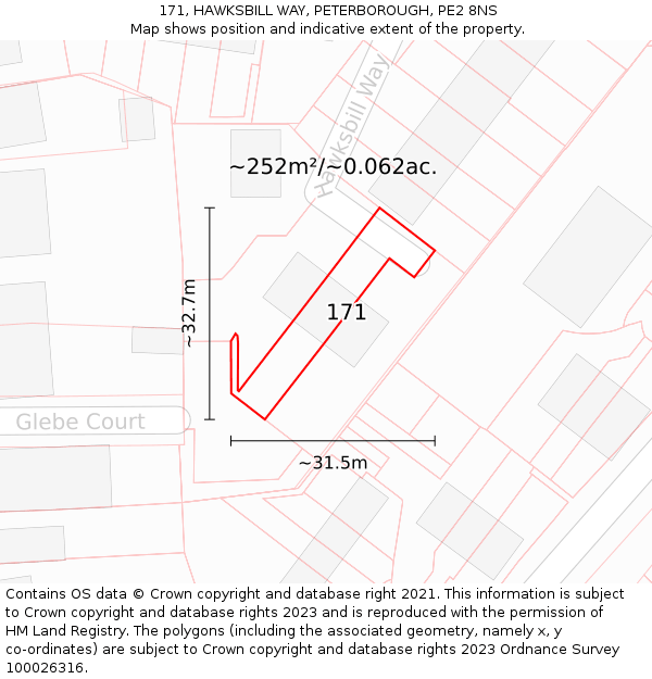 171, HAWKSBILL WAY, PETERBOROUGH, PE2 8NS: Plot and title map