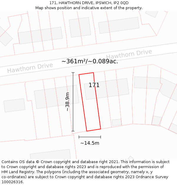 171, HAWTHORN DRIVE, IPSWICH, IP2 0QD: Plot and title map