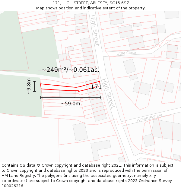 171, HIGH STREET, ARLESEY, SG15 6SZ: Plot and title map