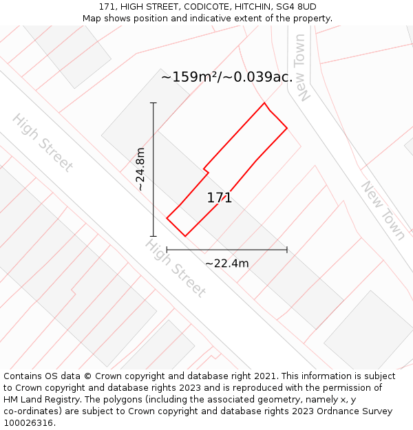171, HIGH STREET, CODICOTE, HITCHIN, SG4 8UD: Plot and title map
