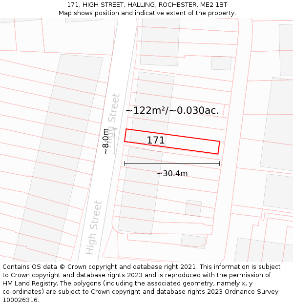 171, HIGH STREET, HALLING, ROCHESTER, ME2 1BT: Plot and title map