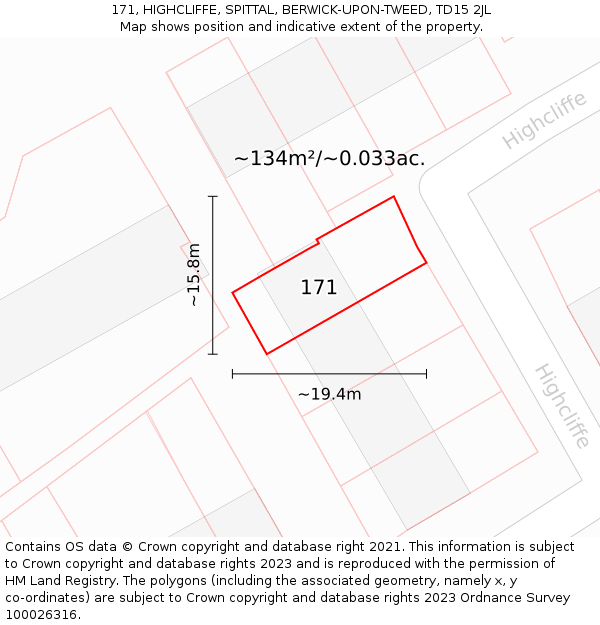 171, HIGHCLIFFE, SPITTAL, BERWICK-UPON-TWEED, TD15 2JL: Plot and title map