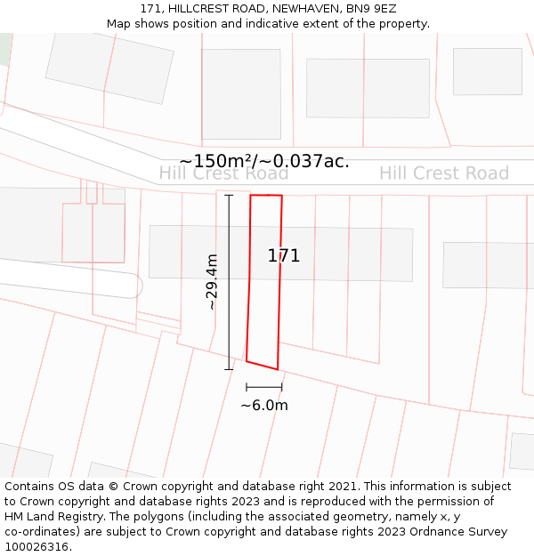 171, HILLCREST ROAD, NEWHAVEN, BN9 9EZ: Plot and title map