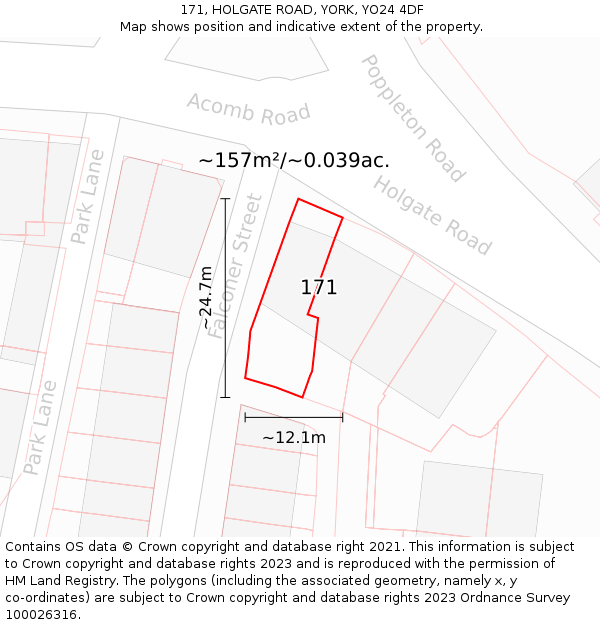171, HOLGATE ROAD, YORK, YO24 4DF: Plot and title map