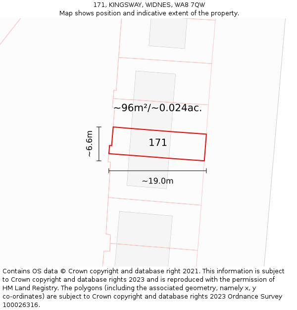 171, KINGSWAY, WIDNES, WA8 7QW: Plot and title map