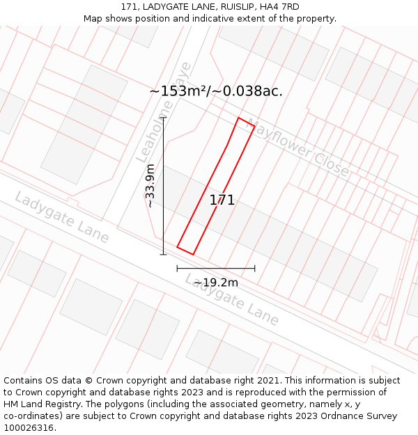 171, LADYGATE LANE, RUISLIP, HA4 7RD: Plot and title map