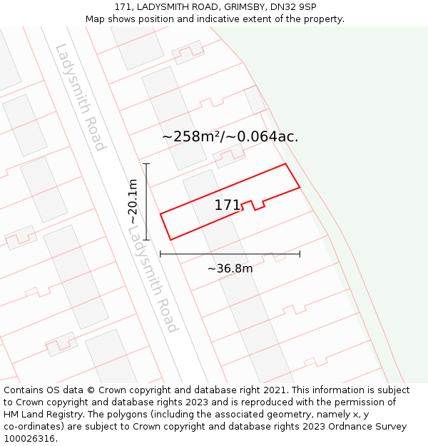 171, LADYSMITH ROAD, GRIMSBY, DN32 9SP: Plot and title map