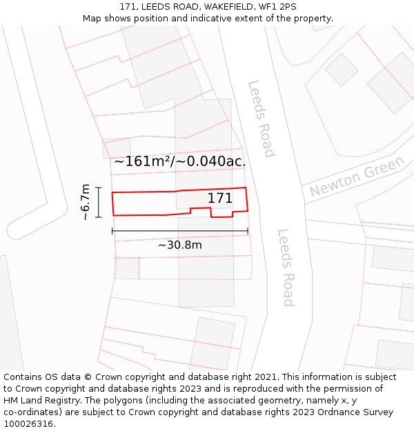 171, LEEDS ROAD, WAKEFIELD, WF1 2PS: Plot and title map