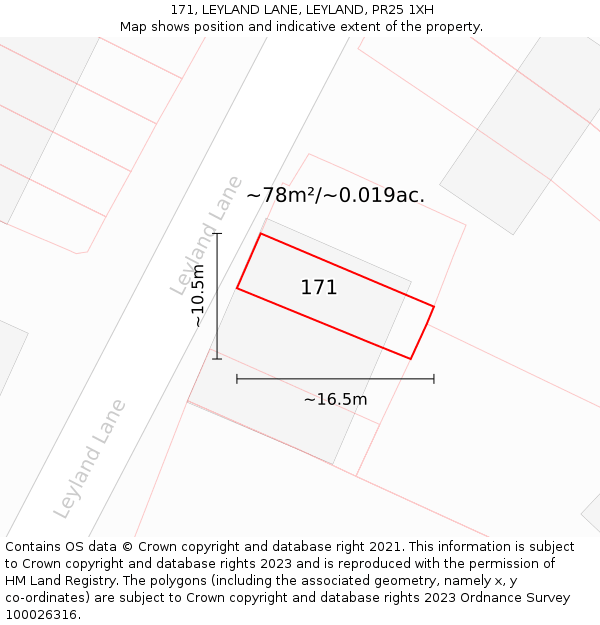 171, LEYLAND LANE, LEYLAND, PR25 1XH: Plot and title map