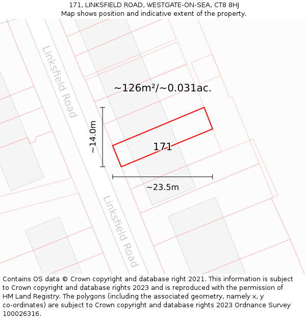 171, LINKSFIELD ROAD, WESTGATE-ON-SEA, CT8 8HJ: Plot and title map