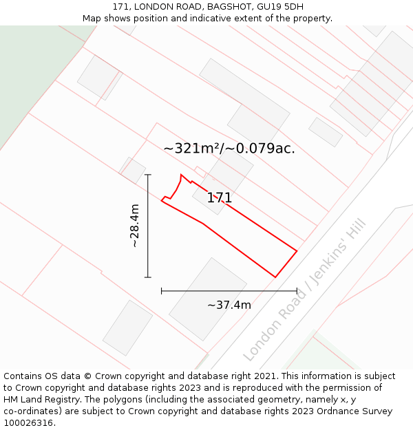 171, LONDON ROAD, BAGSHOT, GU19 5DH: Plot and title map