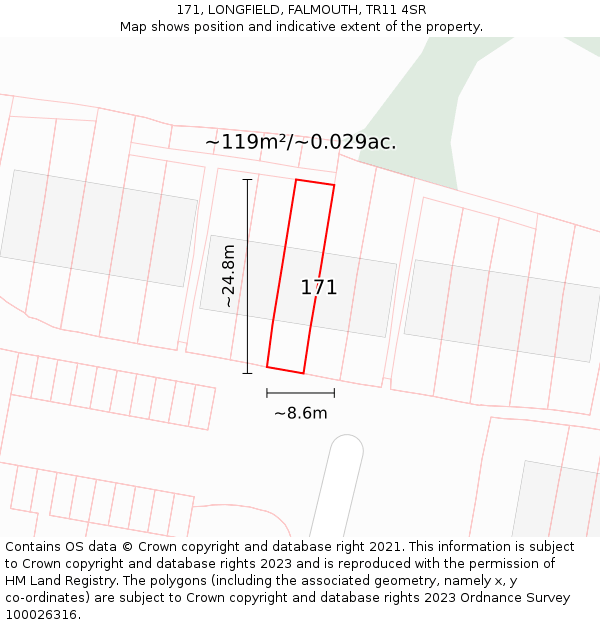171, LONGFIELD, FALMOUTH, TR11 4SR: Plot and title map