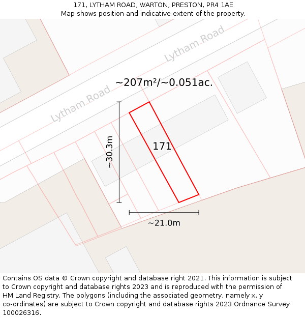171, LYTHAM ROAD, WARTON, PRESTON, PR4 1AE: Plot and title map