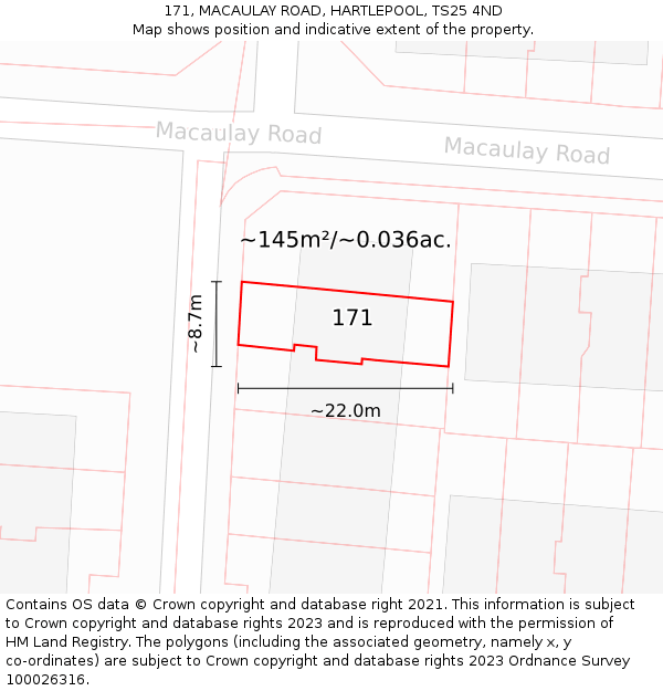 171, MACAULAY ROAD, HARTLEPOOL, TS25 4ND: Plot and title map