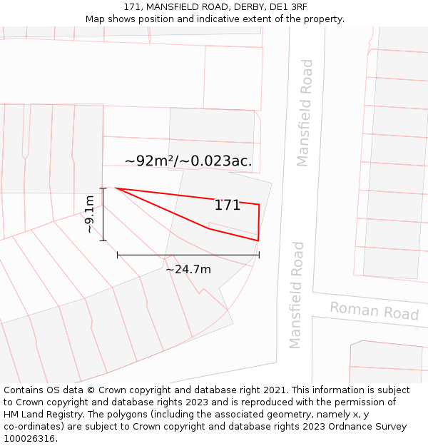 171, MANSFIELD ROAD, DERBY, DE1 3RF: Plot and title map