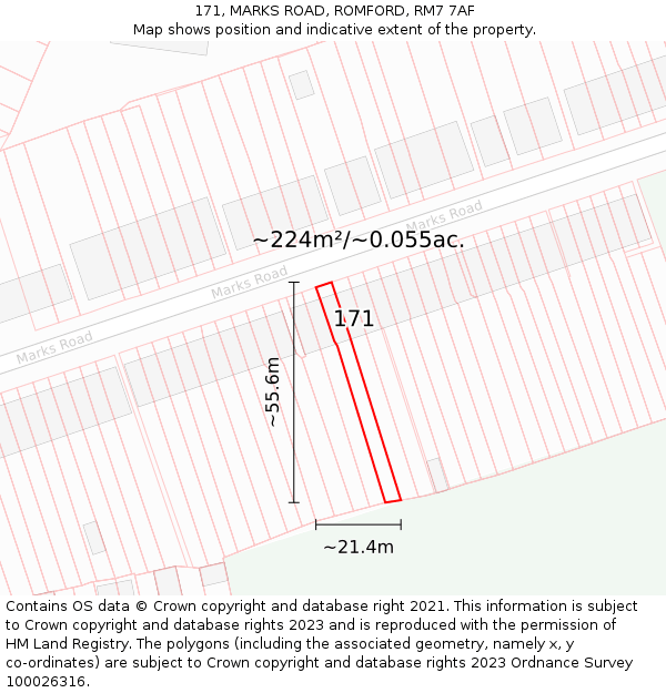 171, MARKS ROAD, ROMFORD, RM7 7AF: Plot and title map