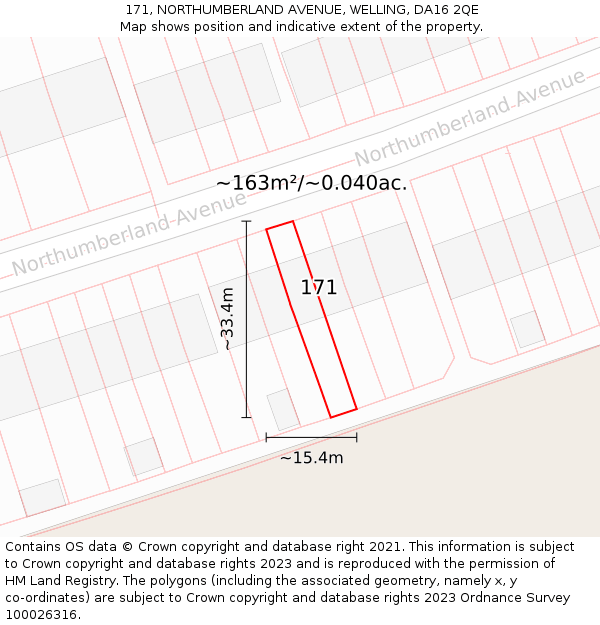 171, NORTHUMBERLAND AVENUE, WELLING, DA16 2QE: Plot and title map