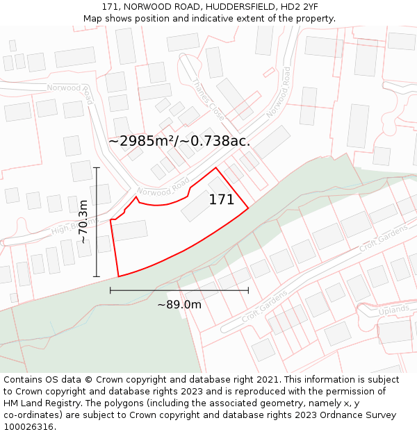 171, NORWOOD ROAD, HUDDERSFIELD, HD2 2YF: Plot and title map