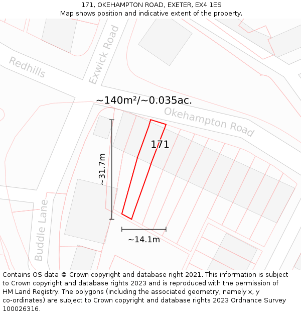 171, OKEHAMPTON ROAD, EXETER, EX4 1ES: Plot and title map