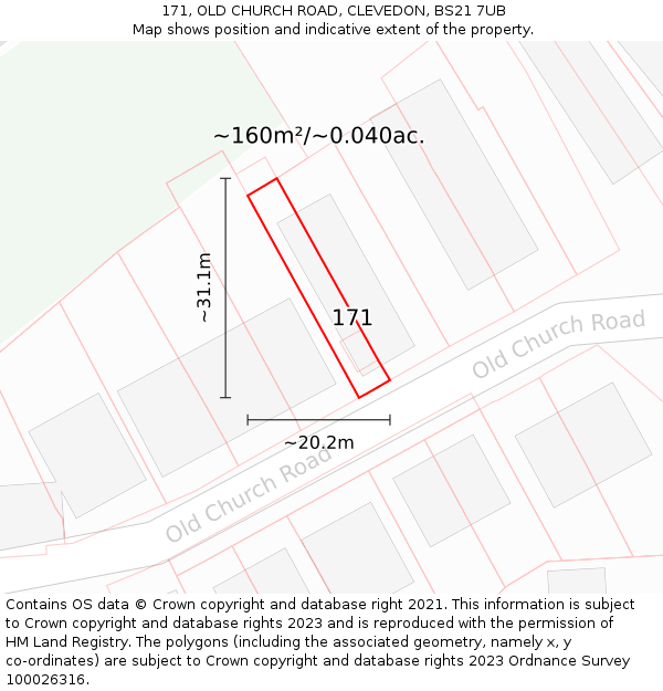 171, OLD CHURCH ROAD, CLEVEDON, BS21 7UB: Plot and title map