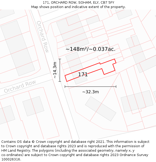 171, ORCHARD ROW, SOHAM, ELY, CB7 5FY: Plot and title map