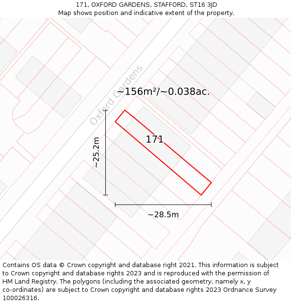 171, OXFORD GARDENS, STAFFORD, ST16 3JD: Plot and title map
