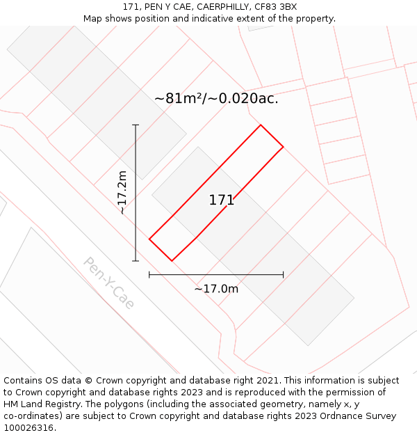 171, PEN Y CAE, CAERPHILLY, CF83 3BX: Plot and title map