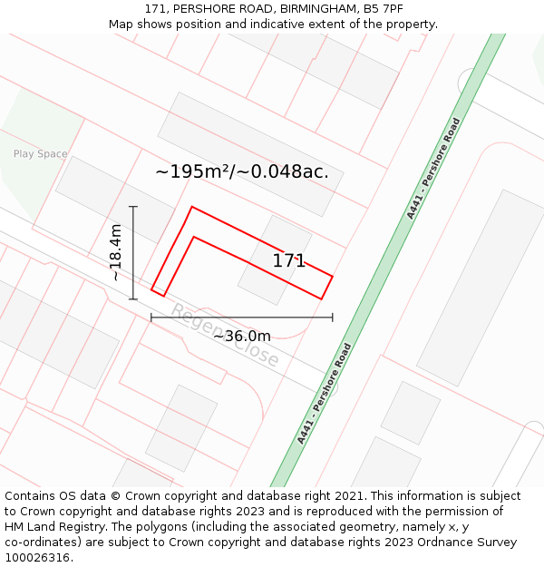 171, PERSHORE ROAD, BIRMINGHAM, B5 7PF: Plot and title map