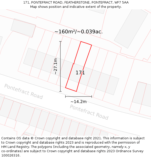 171, PONTEFRACT ROAD, FEATHERSTONE, PONTEFRACT, WF7 5AA: Plot and title map