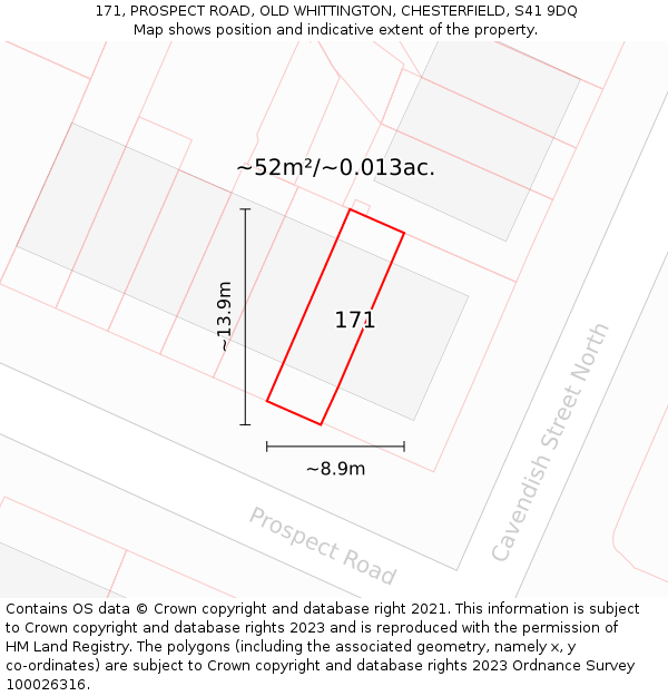 171, PROSPECT ROAD, OLD WHITTINGTON, CHESTERFIELD, S41 9DQ: Plot and title map