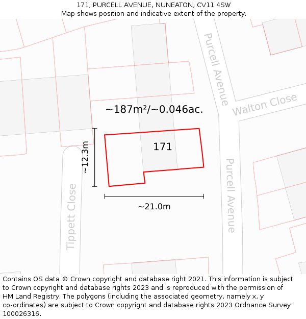 171, PURCELL AVENUE, NUNEATON, CV11 4SW: Plot and title map