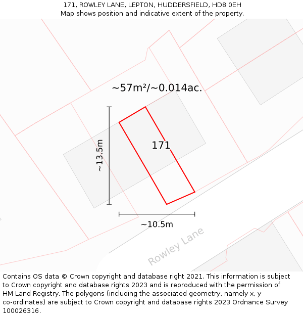 171, ROWLEY LANE, LEPTON, HUDDERSFIELD, HD8 0EH: Plot and title map