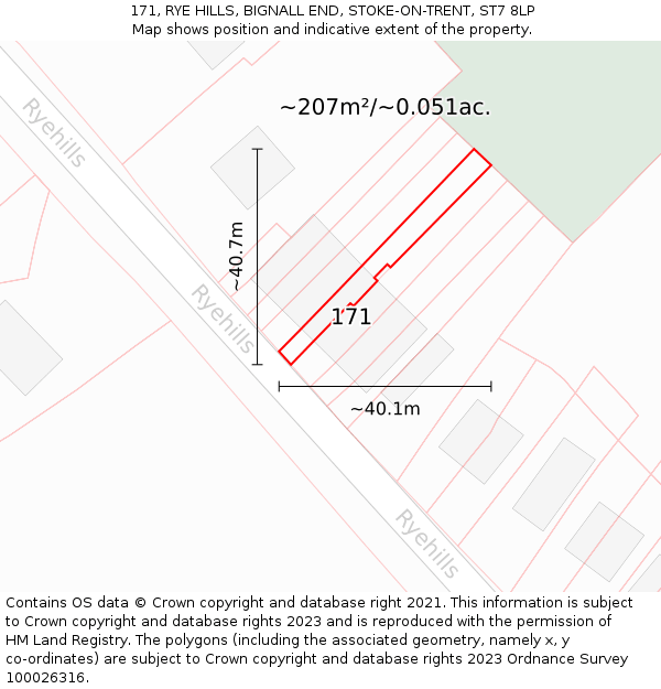 171, RYE HILLS, BIGNALL END, STOKE-ON-TRENT, ST7 8LP: Plot and title map