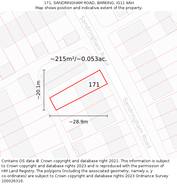 171, SANDRINGHAM ROAD, BARKING, IG11 9AH: Plot and title map