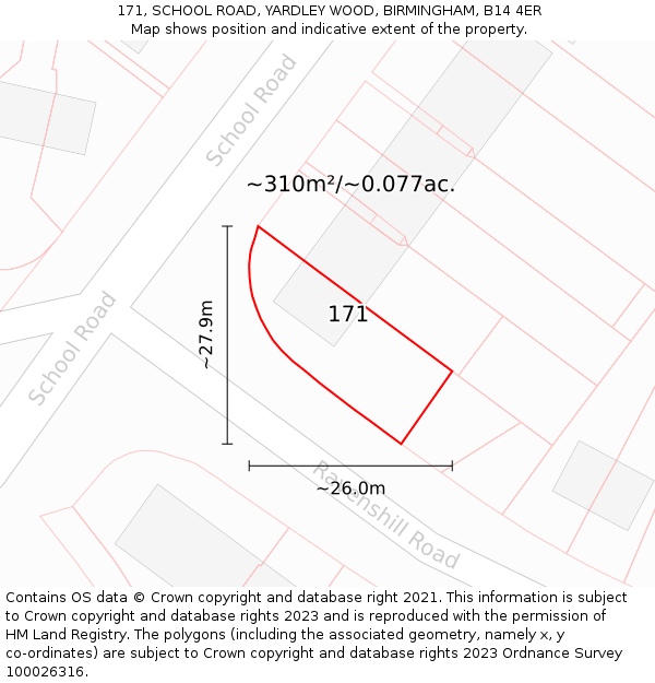 171, SCHOOL ROAD, YARDLEY WOOD, BIRMINGHAM, B14 4ER: Plot and title map