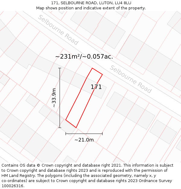 171, SELBOURNE ROAD, LUTON, LU4 8LU: Plot and title map