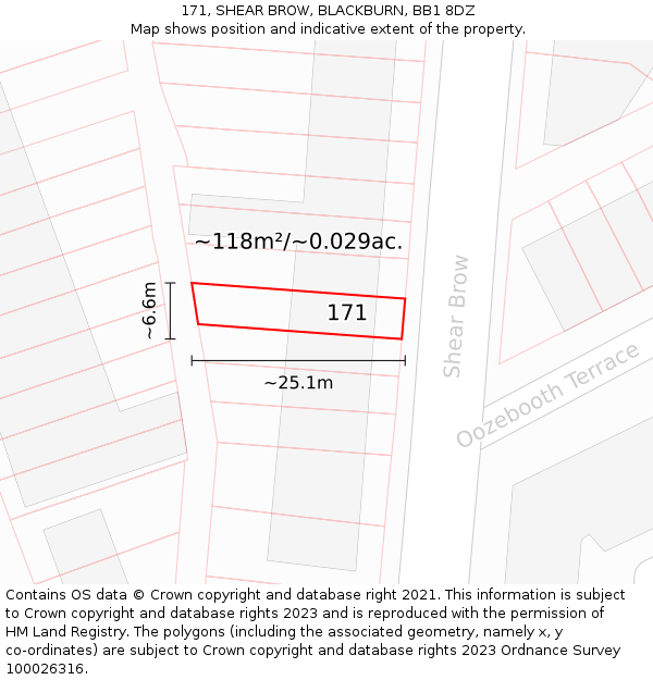 171, SHEAR BROW, BLACKBURN, BB1 8DZ: Plot and title map