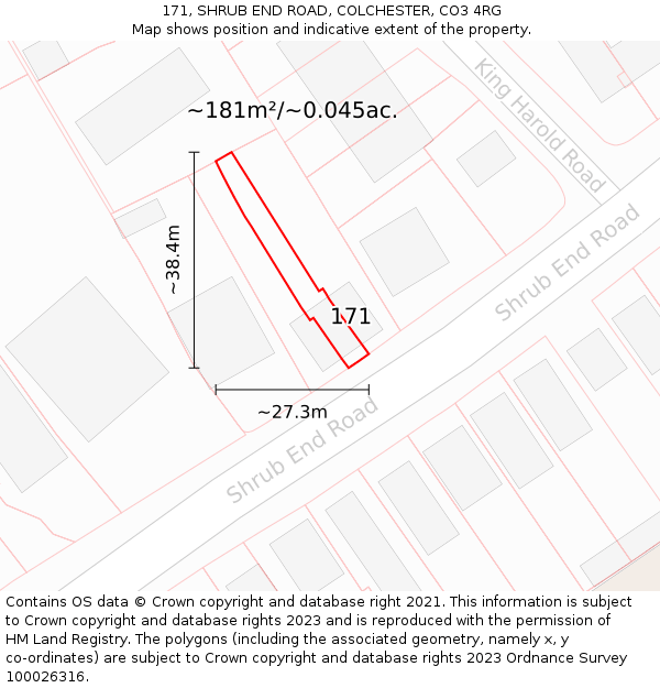 171, SHRUB END ROAD, COLCHESTER, CO3 4RG: Plot and title map