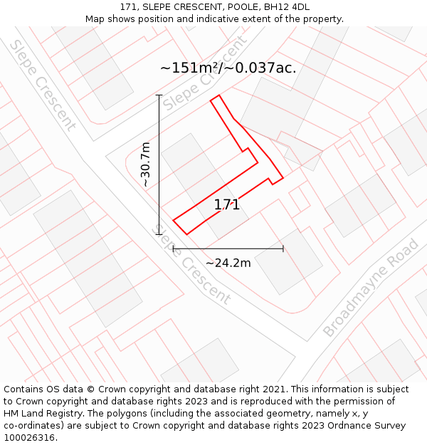 171, SLEPE CRESCENT, POOLE, BH12 4DL: Plot and title map