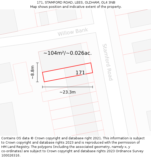 171, STAMFORD ROAD, LEES, OLDHAM, OL4 3NB: Plot and title map