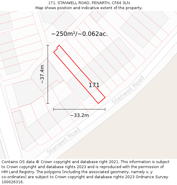 171, STANWELL ROAD, PENARTH, CF64 3LN: Plot and title map