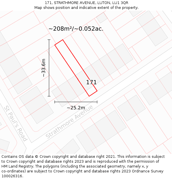 171, STRATHMORE AVENUE, LUTON, LU1 3QR: Plot and title map