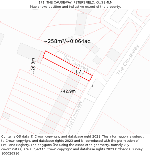 171, THE CAUSEWAY, PETERSFIELD, GU31 4LN: Plot and title map