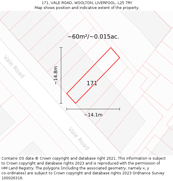 171, VALE ROAD, WOOLTON, LIVERPOOL, L25 7RY: Plot and title map