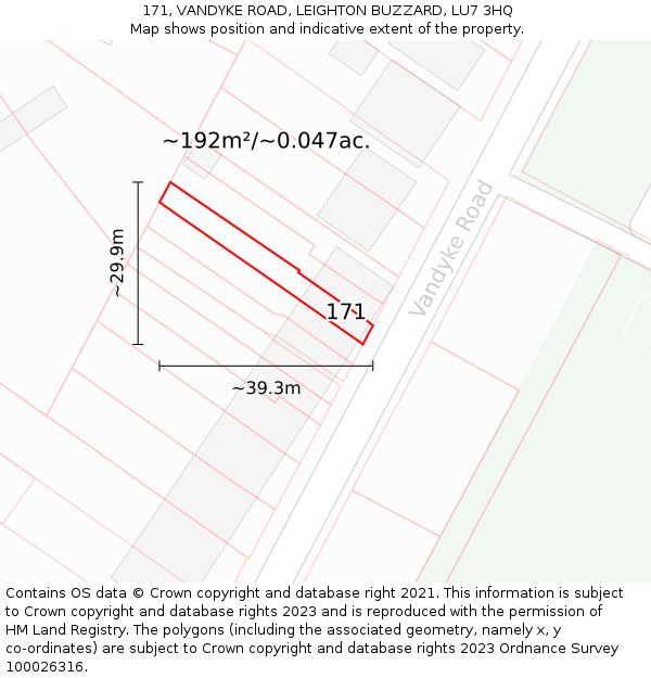171, VANDYKE ROAD, LEIGHTON BUZZARD, LU7 3HQ: Plot and title map