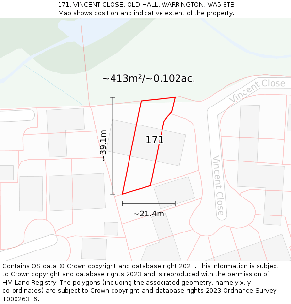 171, VINCENT CLOSE, OLD HALL, WARRINGTON, WA5 8TB: Plot and title map