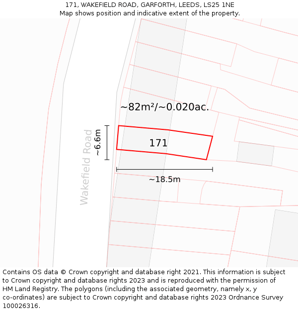 171, WAKEFIELD ROAD, GARFORTH, LEEDS, LS25 1NE: Plot and title map