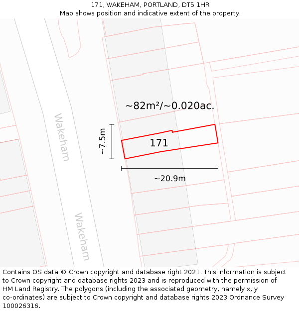 171, WAKEHAM, PORTLAND, DT5 1HR: Plot and title map