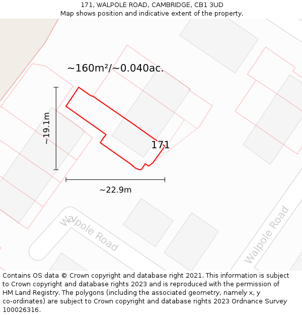171, WALPOLE ROAD, CAMBRIDGE, CB1 3UD: Plot and title map
